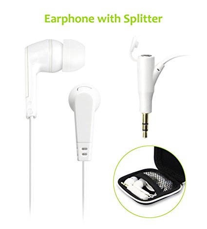 Splitter Built-in Earphone MarchPower(TM) In-ear Headphones Earphones with Splitter Built in Earbuds for Apple Devices, Android Smartphone, Audio Media Devices, Music Player (White)