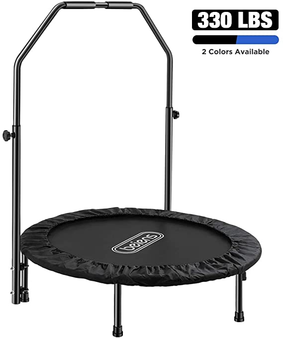 beiens 40" Mini Trampoline, Foldable Rebounder with Adjustable Foam Handle and Safety Pad, Indoor Outdoor Exercise Trampoline for Adults Kids Body Fitness Training Workouts, Max Load 330lbs