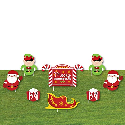 Jolly Santa Claus - Merry Christmas Yard Sign & Outdoor Lawn Decorations - Christmas Yard Signs - Set of 8