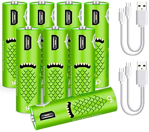 Dlife 8 Pack AA Batteries, USB Rechargeable AA Batteries 1000mAh with USB Ports High Capacity Batteries Long Lasting Power Recyclable Recharge Battery by USB Cable