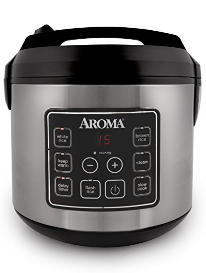 Aroma ARC-150SB 20-Cup, Cooked Digital Rice Cooker and Food Steamer, Black/Silver