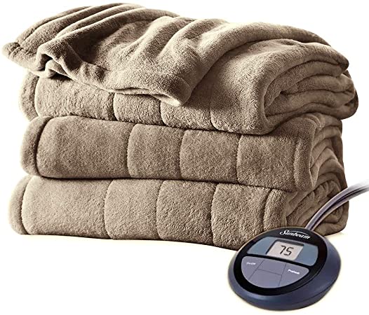 Sunbeam Channeled Velvet Plush Electric Heated Blanket Twin Acorn Washable Auto Shut Off 10 Heat Settings