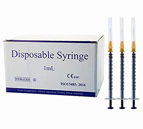 100Pack-1ml/cc Syringe with 27Ga Needle,Disposable Syringes with Needles(100Pcs-1cc)