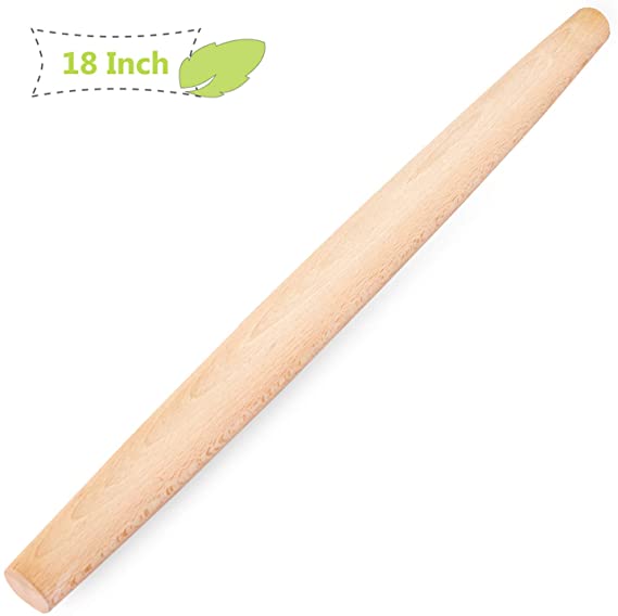 GIFBERA French Rolling Pin for Baking Beech Rolling Pin, Large Solid Dough Roller Baking Utensils for Pizza, Bread, Pastry, 18 Inch