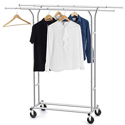 Bextsware Clothes Garment Rack, Commercial Grade Clothes Rolling Heavy Duty Storage Organizer on Wheels with Adjustable Clothing Rack, Holds up to 200 lbs, Chrome