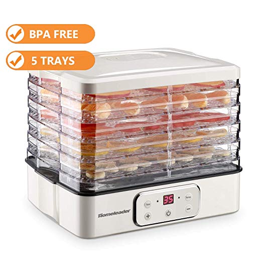 Food Dehydrator, Electric Digital Food Dehydrator Machine for Jerky, Fruit, Vegetables & Nuts, Vegetable Dryer with Timer and Temperature Control, Five Trays, LCD Display Screen