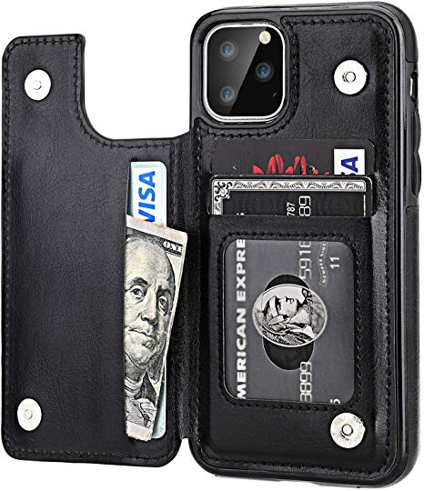 iPhone 11 Pro Wallet Case with Card Holder,OT ONETOP PU Leather Kickstand Card Slots Case,Double Magnetic Clasp and Durable Shockproof Cover for iPhone 11 Pro 5.8 Inch(Black)