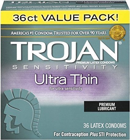Trojan Sensitivity Ultra Thin Premium Lubricant Condom 36 Ct Value Pack (Pack of 2)