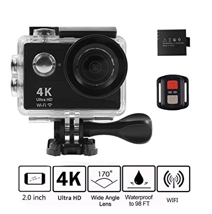 4K WIFI Action Camera, KKCITE Ultra HD Waterproof Sports Cam DVR Camcorder 17MP Wide Angle Sports Video Camera With 2.4G Remote Control/ 100 Feet Underwater and Tons of Accessorie