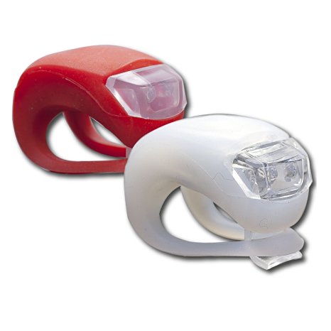 SAVFY 2 x LED Bright Silicone Bike Bicycle Front & Rear Light Flashlight Flash Kit Set (ZK-2) (White Red)