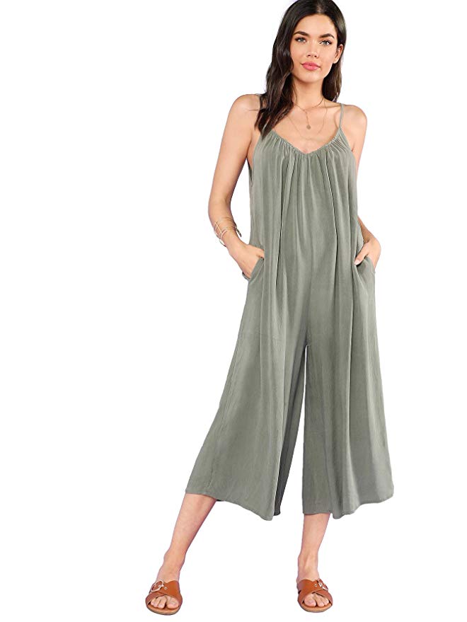 DIDK Women's Spaghetti Strap Wide Leg Flowy Jumpsuit