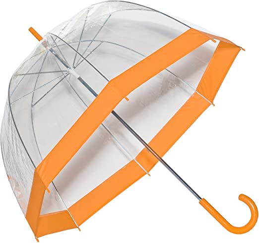 Umbrella Clear Bubble Dome, Rain, Galleria Umbrellas for Kids, Men and Woman (OrangeTrim, One Size)