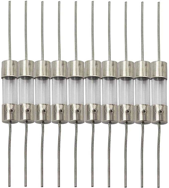 Tegg 10pcs 5x20mm Glass Cartridge Axial Lead Fuse Resistor Insurance Tube Fusible Cutout with Lead Wire 6.3AMP
