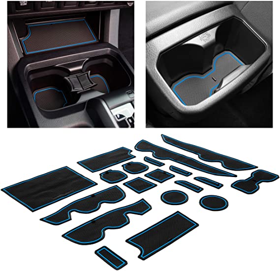 CupHolderHero for Toyota Tacoma Accessories 2016-2021 Premium Custom Interior Non-Slip Anti Dust Cup Holder Inserts, Center Console Liner Mats, Door Pocket Liners 19-pc Set (Double Cab) (Blue Trim)