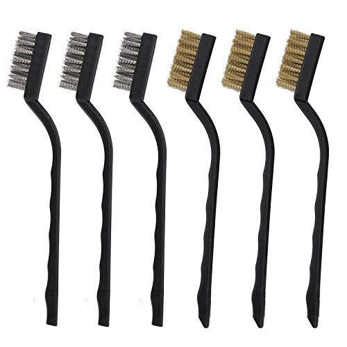 6Pcs Mini Wire Brush with Brass and Stainless for Cleaning Welding Slag and Rush