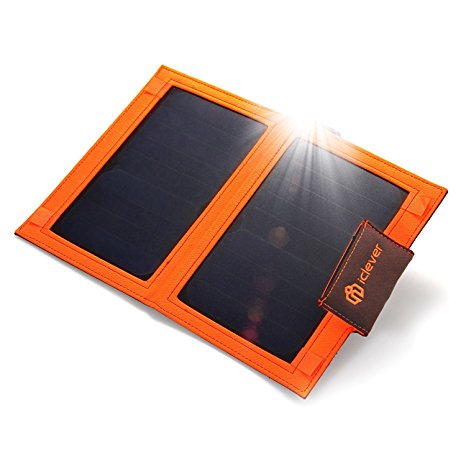 [Solar Battery Charger] iClever BoostCel 12W Portable Solar Charger with 8000mah External Battery (Stand Up to 80℃), Support 2.4A USB Output and Micro USB 2A Input, Orange
