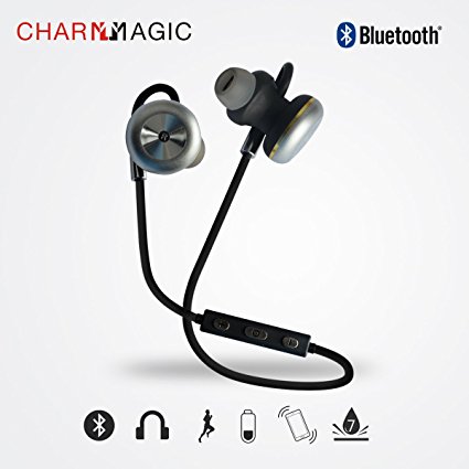 Charm & Magic In Ear Bluetooth Wireless Headset Earbuds with Built-in Mic, V4.1 Magnetic Bluetooth Headset, Handsfree Noise Cancellation Bluetooth Wireless Headphones, Dynamic Crystal Clear Sound, Tangle Free for Sports, Walking, Working Out, Office use (Silver)