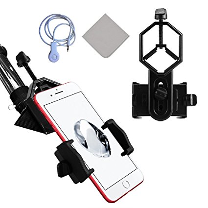 New Version with Handsfree controllor Universal Cell Phone Adapter Mount - Compatible with Binocular Monocular Spotting Scope Telescope and Microscope - For Iphone Sony Samsung Moto Etc