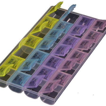 Printing Weekly Medicine Reminder Tablet Plastic Pill Box Dispensers Sorter 28 Compartments