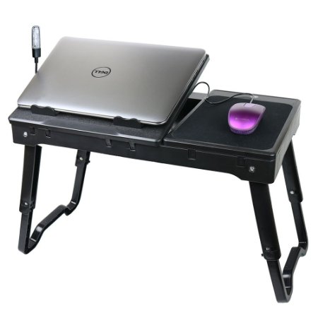 DG Sports Multi-Functional Laptop Table Stand with Internal Cooling Fan and Built-In LED Light Black