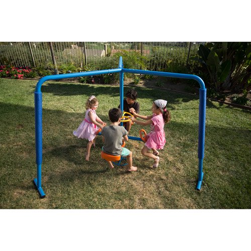 IRONKIDS Four-Station Fun Filled Metal Merry Go Round Playground Swing Set