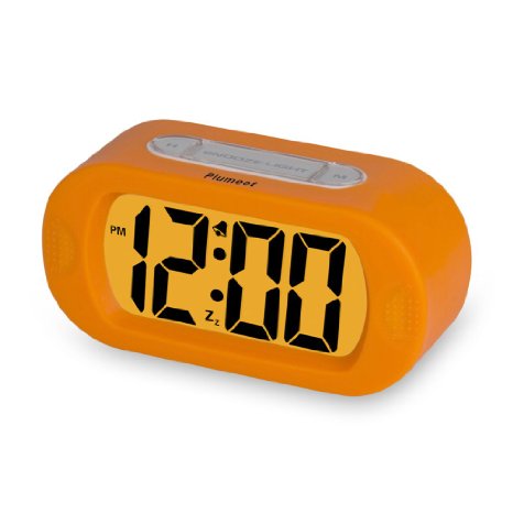 Plumeet Easy Setting Travel Alarm Clock with Silicone Protective CoverDigital Clock Alarm Clock Radio Large DisplayElectric Alarm Clock with Snooze Light Function Batteries Powered Orange