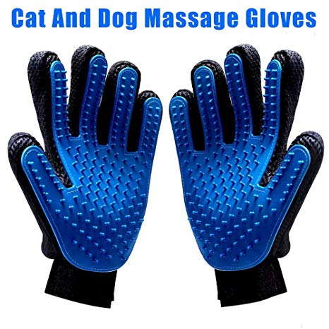 Pet Grooming Glove - Gentle Deshedding Brush Glove - Efficient Pet Hair Remover Mitt - Enhanced Five Finger Design - Perfect for Dogs & Cats with Long & Short Fur - One Pair