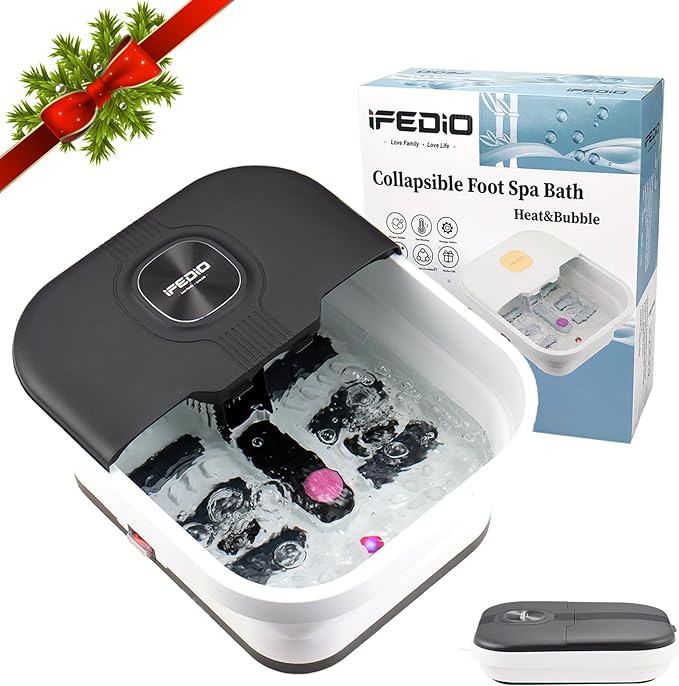 iFedio Foot Spa with Heat and Massage and Jets,Collapsible Pedicure Foot Spa,Foot Bath with Foot Stone, 6 Massage Roller and Bubble,Foot Soak Tub(Black)…