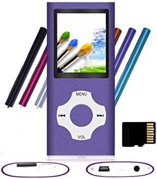 Tomameri - Portable MP3 / MP4 Player with Rhombic Button, Including a 16 GB Micro SD Card and Support Up to 64GB, Compact Music, Video Player, Photo Viewer Supported - Purple
