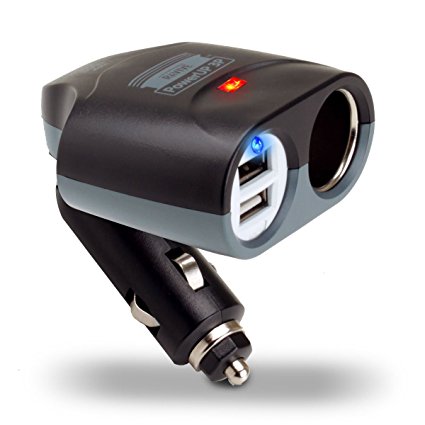 Universal 3 Port Car Charger & Adapter with Dual USB Ports , DC Splitter & Adjustable Design by ReVIVE- Works with Samsung , Apple & LG Smartphones , Tablets , MP3 Players & More