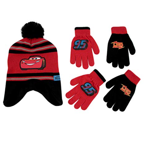 Disney Cars Hat and 2 Pair Mittens or Gloves Cold Weather Set, Little Boys, Age 2-7