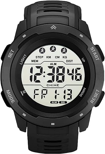 findtime Men's Digital Watch Sport Outdoor LED Backlight Alarm 12/24H Electronic Easy Read 3ATM Waterproof Military Watches for Men Tactical Black