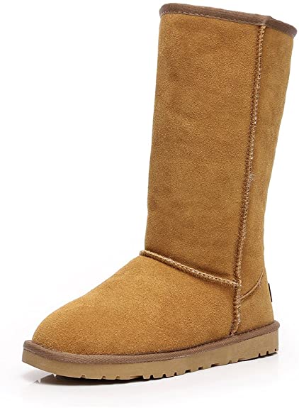 Shenn Women's Comfort Punk High Suede Leather Snow Boots
