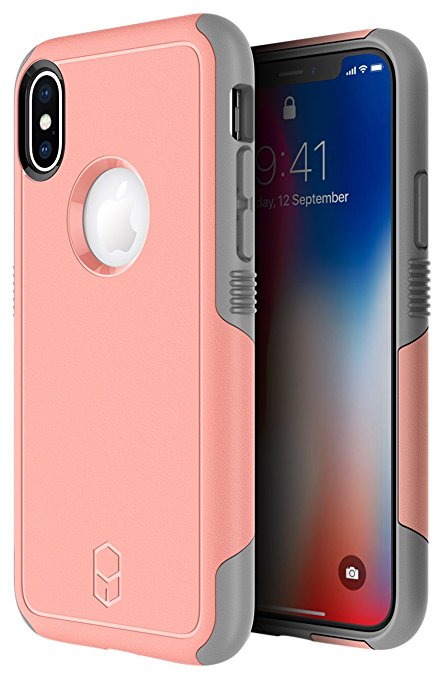 iPhone X Case, Patchworks [Level Aegis] Military Grade Extreme Drop Protection Shockproof Full Protective Anti-Scratch Resistant Heavy Duty Dual Layer Rugged Case for iPhone X / 10 - Pink / Grey