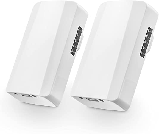 Small Outdoor Wireless Bridge, Point to Point WiFi Bridge with Ethernet Port, 2.4GHz 500M-1KM Distance, 100Mbps, 24V PoE Adapter, 2 Pack