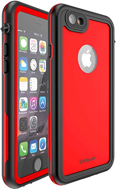 CellEver Clear iPhone 6 / 6s Waterproof Case Shockproof IP68 Certified SandProof Snowproof Full Body Protective Cover Fits Apple iPhone 6 / iPhone 6s (4.7 Inch) KZ C-Red