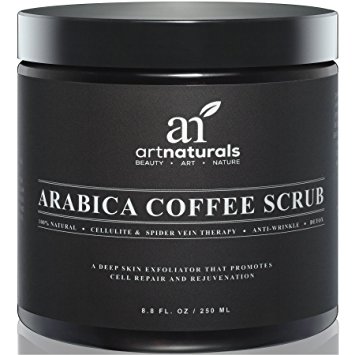 Art Naturals Organic Arabica Coffee Scrub 250 ml - The Most Powerful Remedy for Varicose Veins, Cellulite, Stretch Marks, Eczema & Acne - Deep Skin Exfoliator That Promotes Cell Repair & Rejuvenation