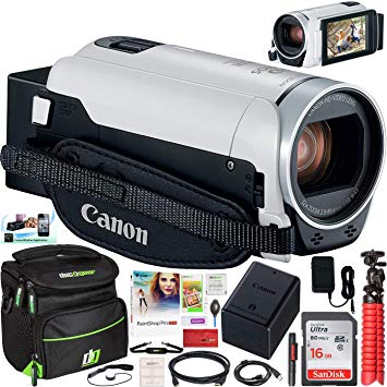 Canon VIXIA HF R800 Camcorder with 57x Advanced Zoom, 3.28MP White Bundle with 16GB Memory Card, Camera Bag for DSLR and Mirrorless Cameras and Paintshop Pro 2018 Digital Download