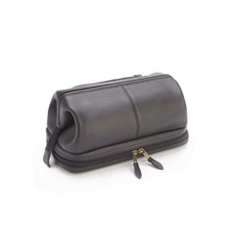 Royce Leather Toiletry Travel Wash Bag with Zippered Bottom Compartment, Black, One Size