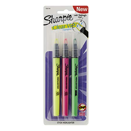 Sharpie Clear View Highlighter Stick, Assorted, 3/Pack (1950748)