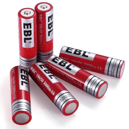 EBL 18650 Battery 3.7V 3000mAh Performance Li-ion Rechargeable Batteries with Stable Storage Boxes, 6 Packs