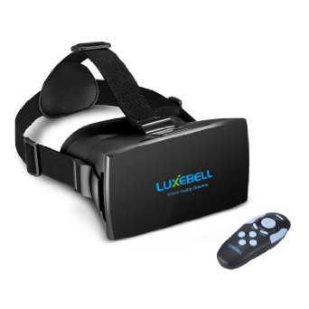 Luxebell 3D VR Glasses Virtual Reality Headset for 3D Movies and Games Compatible with iPhone 4s55s And 47-6 Inch Smartphone iPhone 6 SamsungAdjustable Strapinclude Bluetooth RemoteNFC