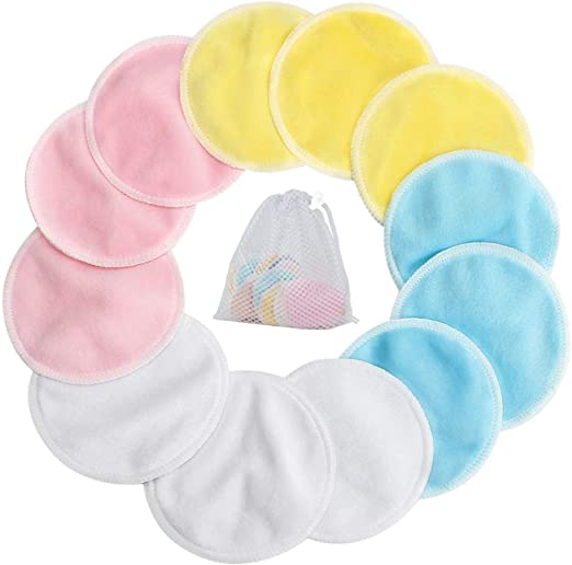 Reusable Makeup Remover Pads Cotton Rounds for Face,Smileplus Bamboo Organic Cotton Rounds Washable with Laundry Bag,12 Pieces (Mixcolor)