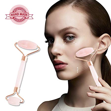 🎀 Natural Jade Roller For Face - No Squeaks Premium Authentic Rose Quartz Roller with Gift Box - Anti Aging,Wrinkles, Puffiness Facial Skin Massager Treatment Therapy🎀