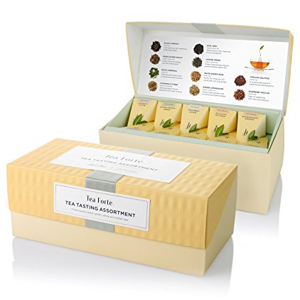 Tea Forte Presentation Box Sampler with 20 Handcrafted Pyramid Tea Infusers - Black Tea, White Tea, Green Tea, Herbal Tea