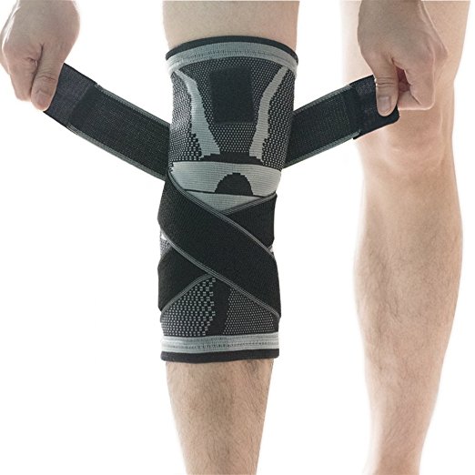 Knee Support Brace,Compression Knee Sleeve with Non-slip Adjustable Pressure Strap, Knee Protector for Running Sports Joint Patella Pain Relief Arthritis and Injury Recovery Single by U-pick