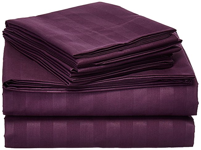 Queen Size 4 Pc Bedding Set - 1800 Series Hypoallergenic Wrinkle Free Bed Linens with Brushed Luxury Microfiber | Includes 2 Pillows|1 Fitted|1 Flat Bed Sheet (Egyptian Quality Collection) - Purple
