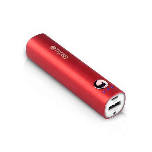 Portable Charger, TROND Atom 3200mAh External Battery Charger Power Bank with Premium LG Battery Cell, Flashlight & 3-Level Power Indicator, for iPhone 6 6S Plus 5S 5C 5, Samsung Galaxy S6 Edge  S5 S4 S3 Note 5 4 3 2, Nexus 5, HTC, PS Vita, Gopro and More (Red)