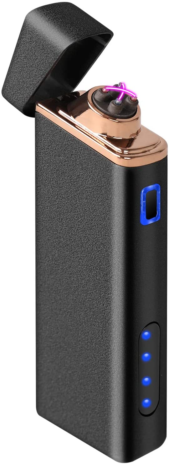 Lighter, Plasma Arc Electric Lighter USB Rechargeable Windproof Flameless Lighter with Battery Indicator for Fire, Cigarette, Pipes(Elegant Black)