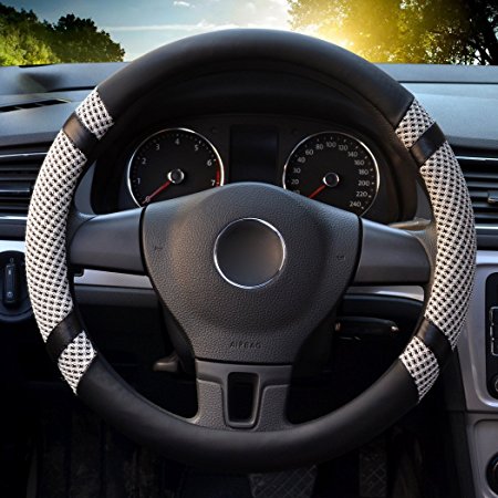 Universal Steering Wheel Cover,13.97-14.17" PU Leather for fit Summer Honda/Toyota Car Vehicle Gray,S